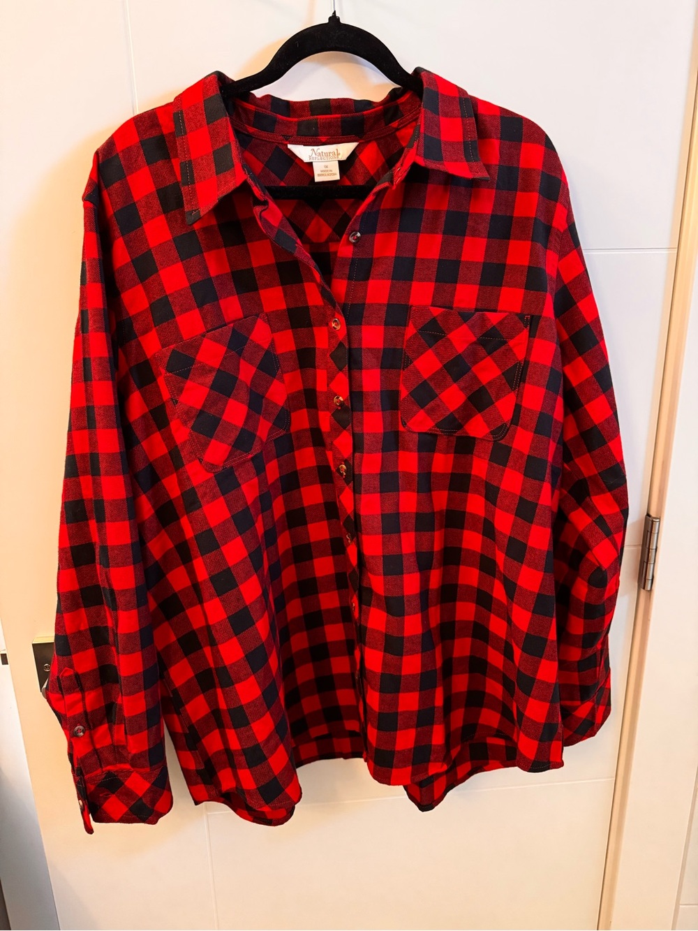 Natural Reflections Red Black Buffalo Plaid Flannel Button Down Shirt Size 1X